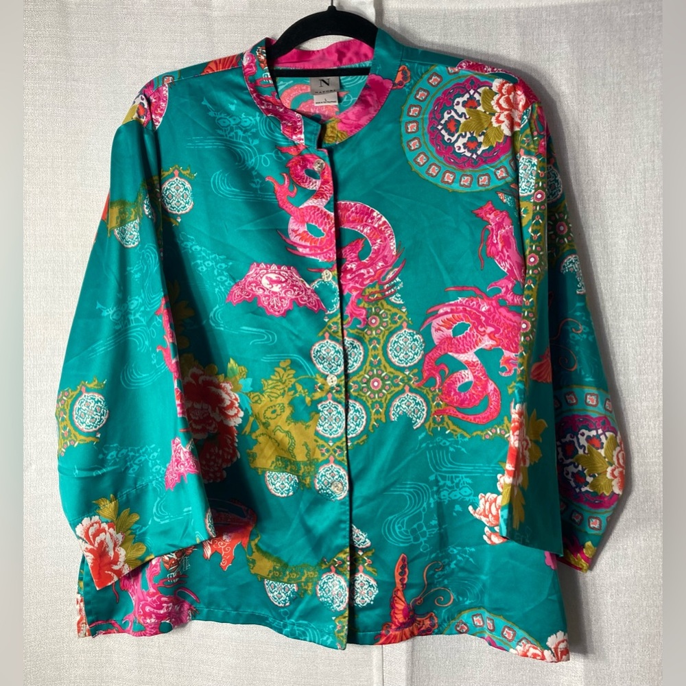 Natori L Satin Pajamas Set Asian print Multicolored